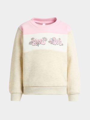 Younger Girl's Cream & Pink Graphic Print Sweat Top