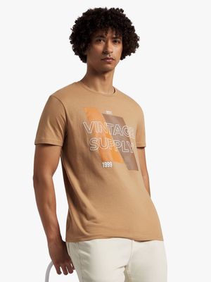 Men's Brown Graphic Print T-Shirt