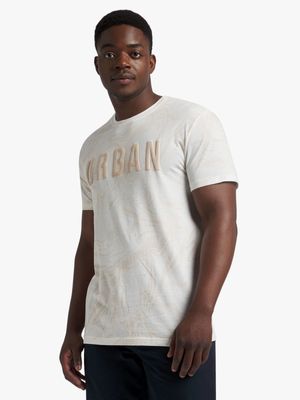 Men's Cream Marble Graphic Print T-Shirt