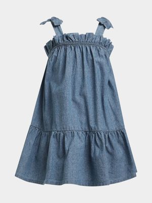 Younger Girl's Blue Chambray Tiered Dress