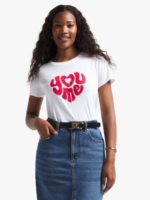 Women's White Graphic Print T-Shirt