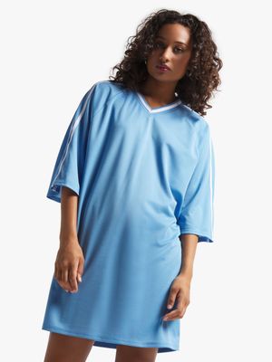 Women's Light Blue Birdseye Contrast T-shirt Dress