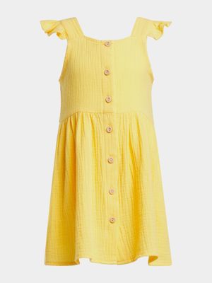 Older Girl's Yellow Button Dress