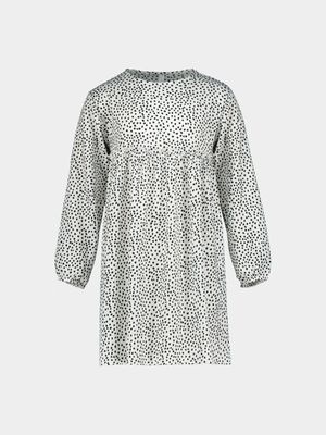 Older Girl's Black & White Spot Print Textured Dress