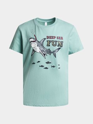 Older Boy's Aqua Graphic Print T-Shirt
