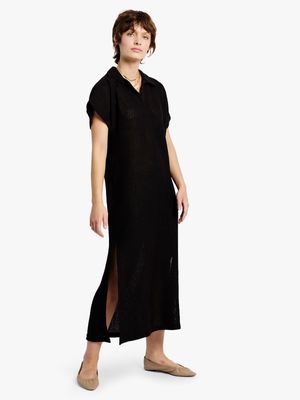 Women's Me&B Black Collared Maxi Crochet Dress