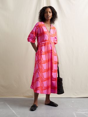 Women's Canvas Cotton V-Neck Fit & Flare Dress