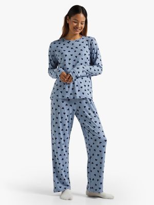 Women's Blue Heart Print Sleepwear Set