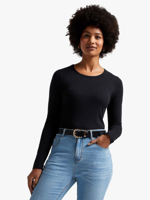 Women's Black Basic Long-Sleeve T-Shirt