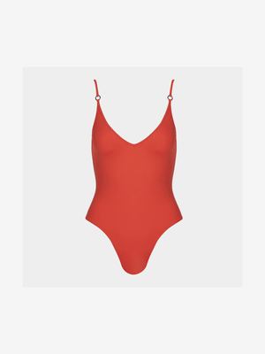 Women's Granadilla Swim Sunset Red V- Neck One Piece Swimsuit