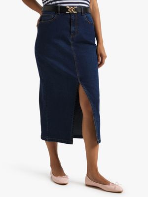 Women's Dark Wash Long Denim Skirt