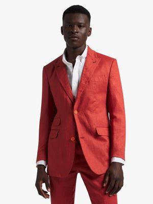 Men's Ikonic Legend Orange Notch Lapel Linen Suit Blazer