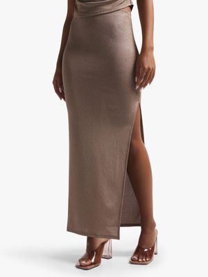Women's Mocha Co Ord Maxi Skirt With Slit