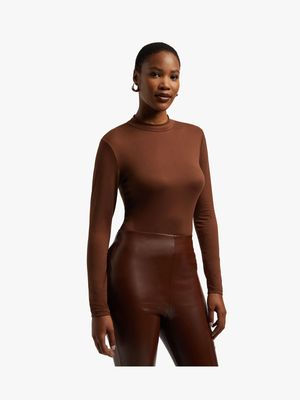 Women's Brown Turtle Neck Top