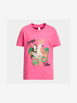 Older Girl's Bright Pink Graphic Print T-Shirt