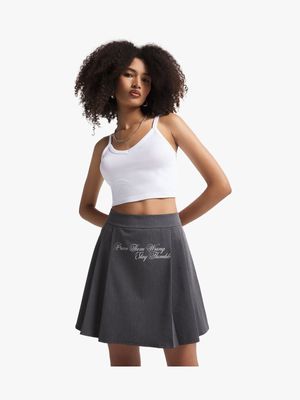 Women's Charcoal Side Pleated Mini Skirt