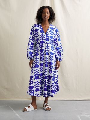 Women's Canvas Cotton V-Neck Fit & Flare Dress