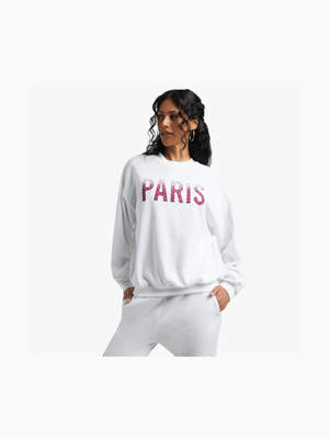 Women's White Slogan Print Sweater