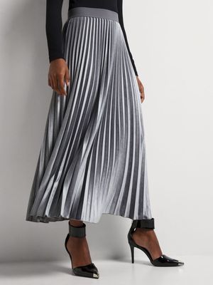 Pleated Velour Maxi Skirt