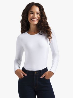 Women's White Basic Long-Sleeve T-Shirt