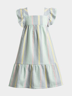Younger Girl's Multicolour Stripe Print Tiered Dress