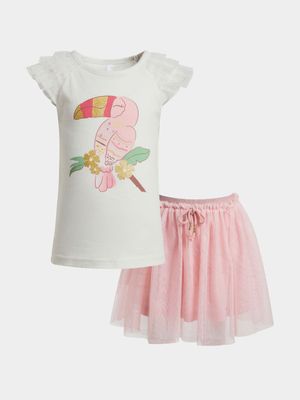 Older Girl's Peach Party Tulle Skirt & T-Shirt Set