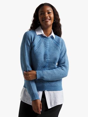 Women's Light Blue Cable Knit Jersey