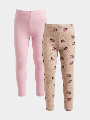 Younger Girl's Pink & Stone Animal Print 2-Pack Leggings