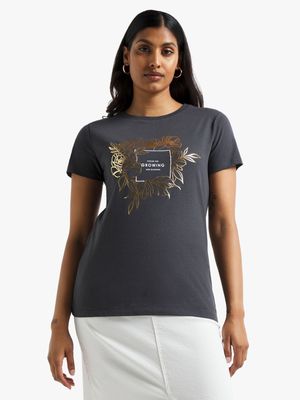 Women's Charcoal Graphic Print T-Shirt