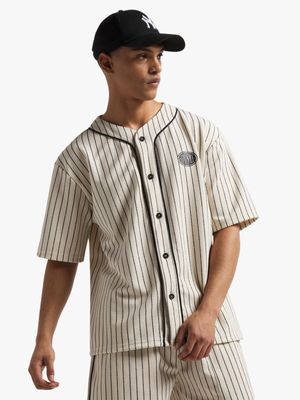Men's Ecru Co-Ord Stripe Baseball Shirt