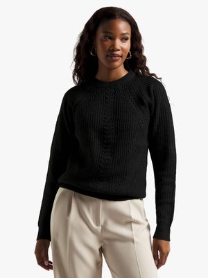 Women's Black Cable Knit Jersey
