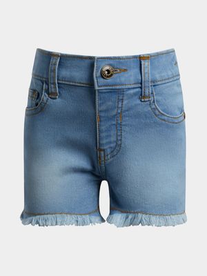 Younger Girl's Light Wash Frayed Denim Shorts