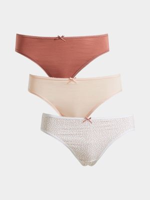 Women's Pink & White Print 3-Pack Cotton Bikini Panties