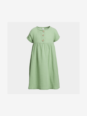 Younger Girl's Sage Button Front Dress