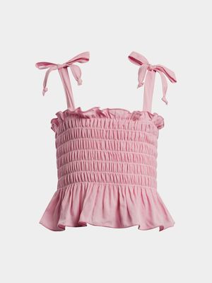 Younger Girl's Pink Smocked Top
