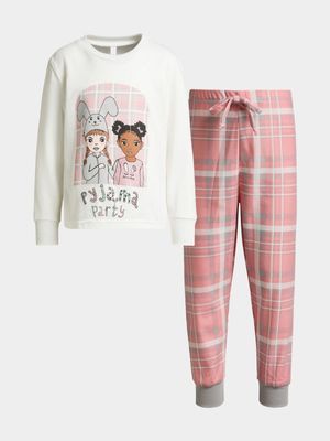 Younger Girl's Pink & White Check Sleepwear Set