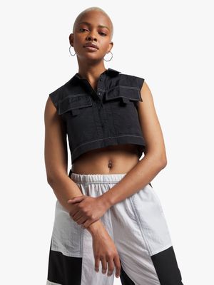 Women's Black Cropped Utility Shirt