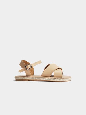 Younger Girl's Natural Crossover Sandals