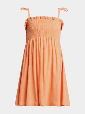 Older Girl's Orange Smocked Dress