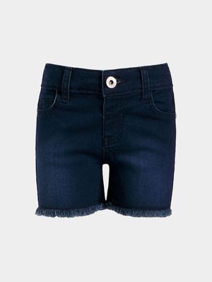 Older Girl's Dark Blue Frayed Denim Shorts