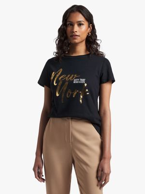Women's Black Foil Graphic Print T-Shirt