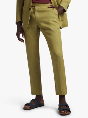 Men's Ikonic Legend Green Linen Formal Buckle Pants