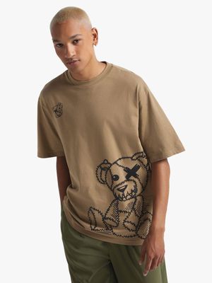 Men's Black Patched Teddy Graphic Top