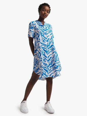 Women's Blue & White Abstract Print Tunic Dress