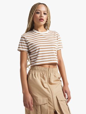 Women's Khaki & White Striped Boxy Top