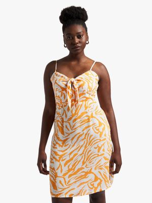 Women's Orange & White Swirl Print Cut-Out Mini Dress