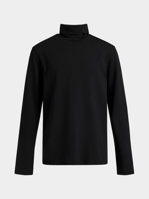 Younger Boy's Black Poloneck Top