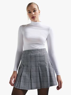 Women's Grey Check Pleated Mini Skirt