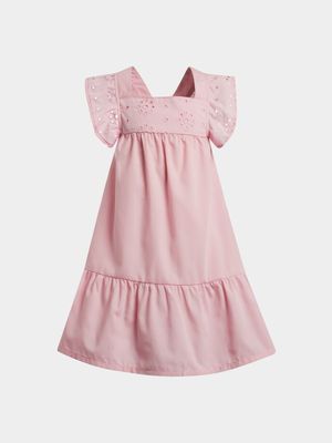 Older Girl's Pink Tiered Anglaise Dress