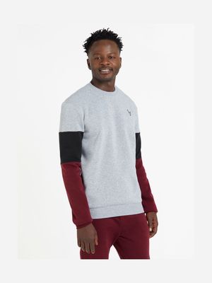 Men's Grey, Black & Burgundy Colourblock Sweater